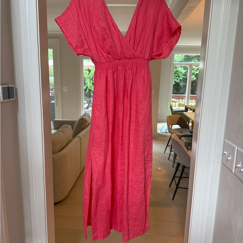 Boden Vibrant Coral Pink Maxi Dress with Pockets